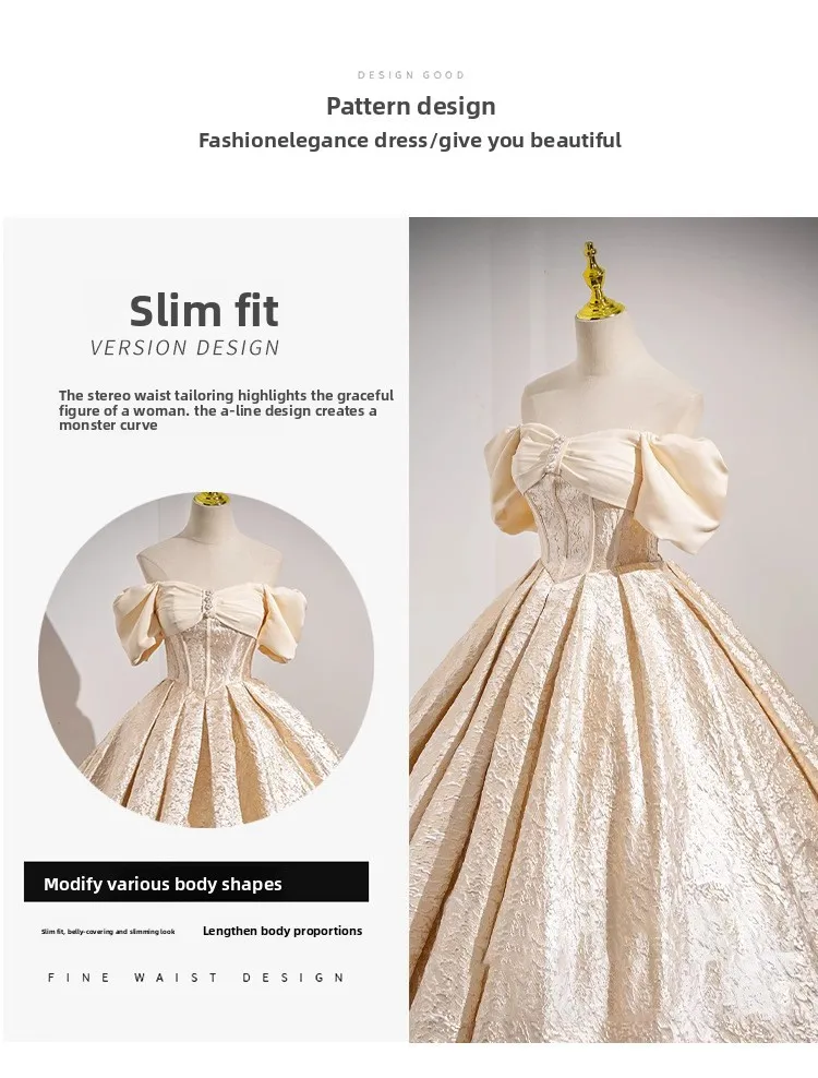 Champagne French Engagement Toast Dress, Bride's Evening Gown, Women's New High-end One Shoulder Coming of Age Princess Dress