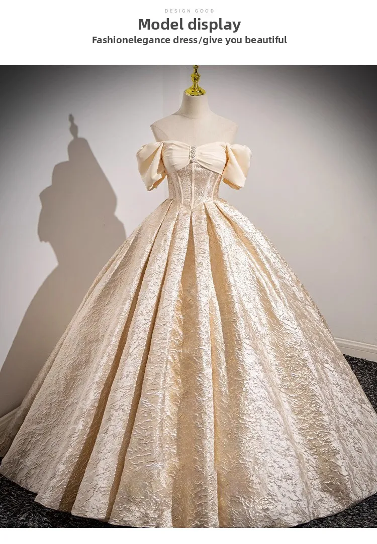 Champagne French Engagement Toast Dress, Bride's Evening Gown, Women's New High-end One Shoulder Coming of Age Princess Dress
