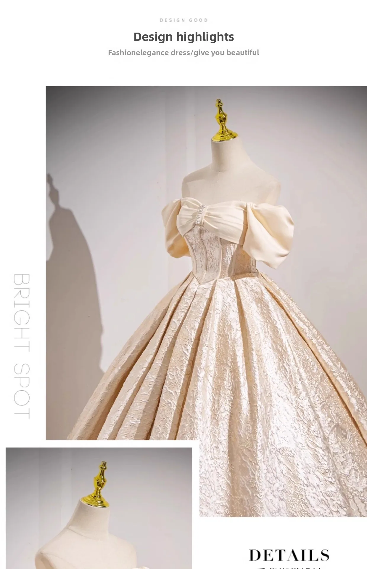 Champagne French Engagement Toast Dress, Bride's Evening Gown, Women's New High-end One Shoulder Coming of Age Princess Dress