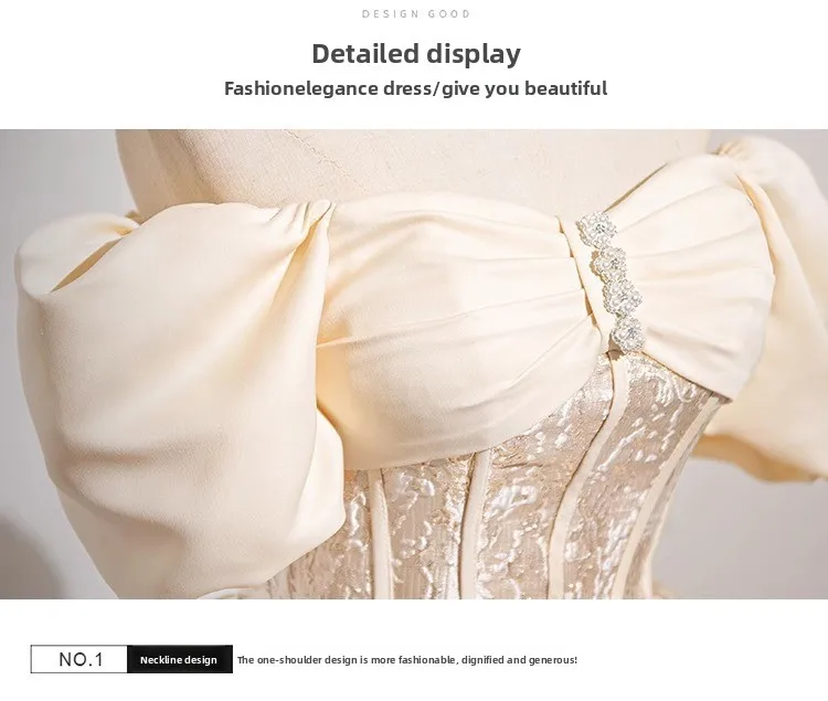 Champagne French Engagement Toast Dress, Bride's Evening Gown, Women's New High-end One Shoulder Coming of Age Princess Dress