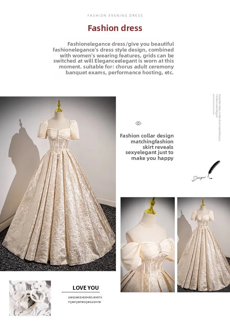 Champagne French Engagement Toast Dress, Bride's Evening Gown, Women's New High-end One Shoulder Coming of Age Princess Dress