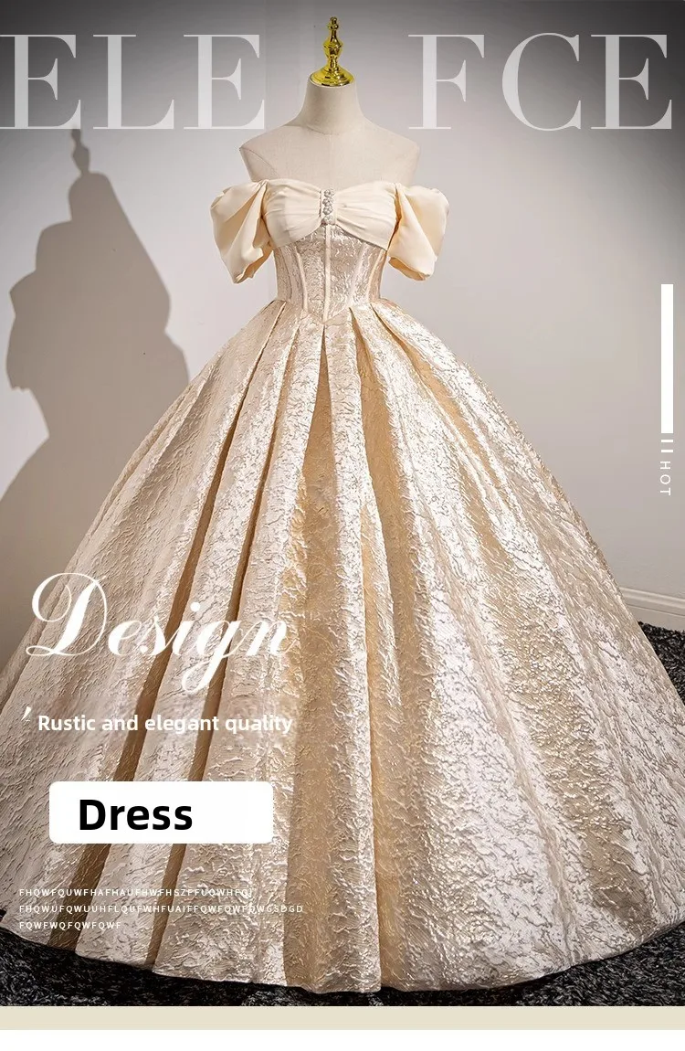 Champagne French Engagement Toast Dress, Bride's Evening Gown, Women's New High-end One Shoulder Coming of Age Princess Dress