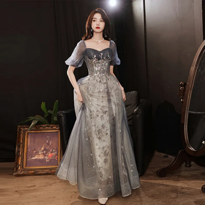 Banquet Elegant Evening Dress 2026 New Art Exam Vocal Starry Sky Dress Female Birthday Adult Party Dress Customization