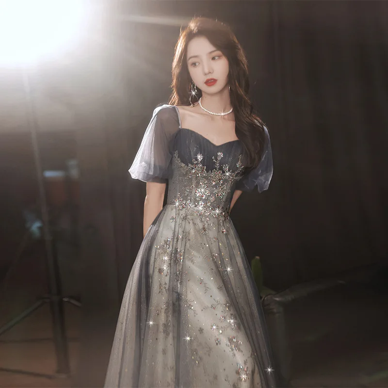 Banquet Elegant Evening Dress 2026 New Art Exam Vocal Starry Sky Dress Female Birthday Adult Party Dress Customization
