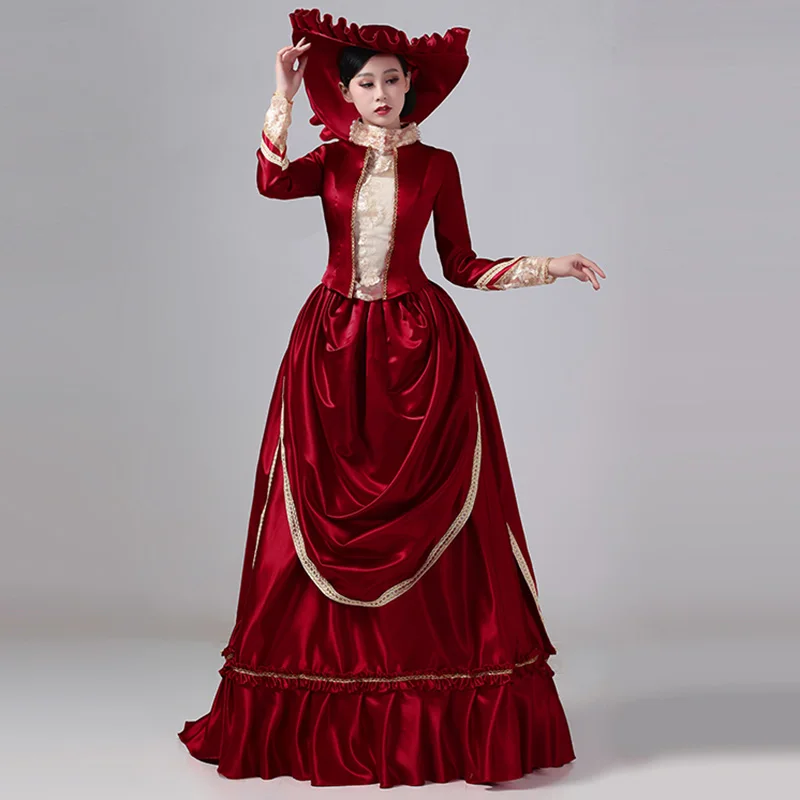Customized Women Victorian Bustle Satin Dresses Historical Edwardian Ball Gown Holiday Fantasy Costume