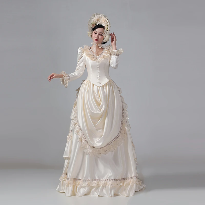 Customized Women Victorian Bustle Satin Dresses Historical Edwardian Ball Gown Holiday Fantasy Costume