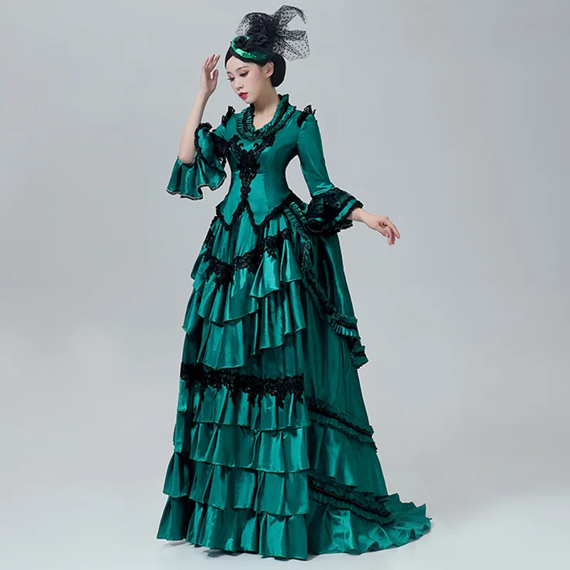 Customized Women Victorian Bustle Satin Dresses Historical Edwardian Ball Gown Holiday Fantasy Costume