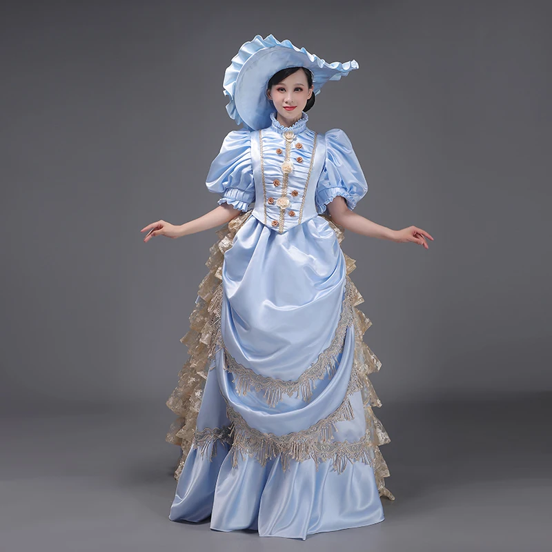 Customized Women Victorian Bustle Satin Dresses Historical Edwardian Ball Gown Holiday Fantasy Costume