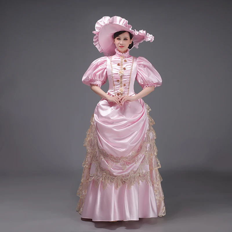 Customized Women Victorian Bustle Satin Dresses Historical Edwardian Ball Gown Holiday Fantasy Costume