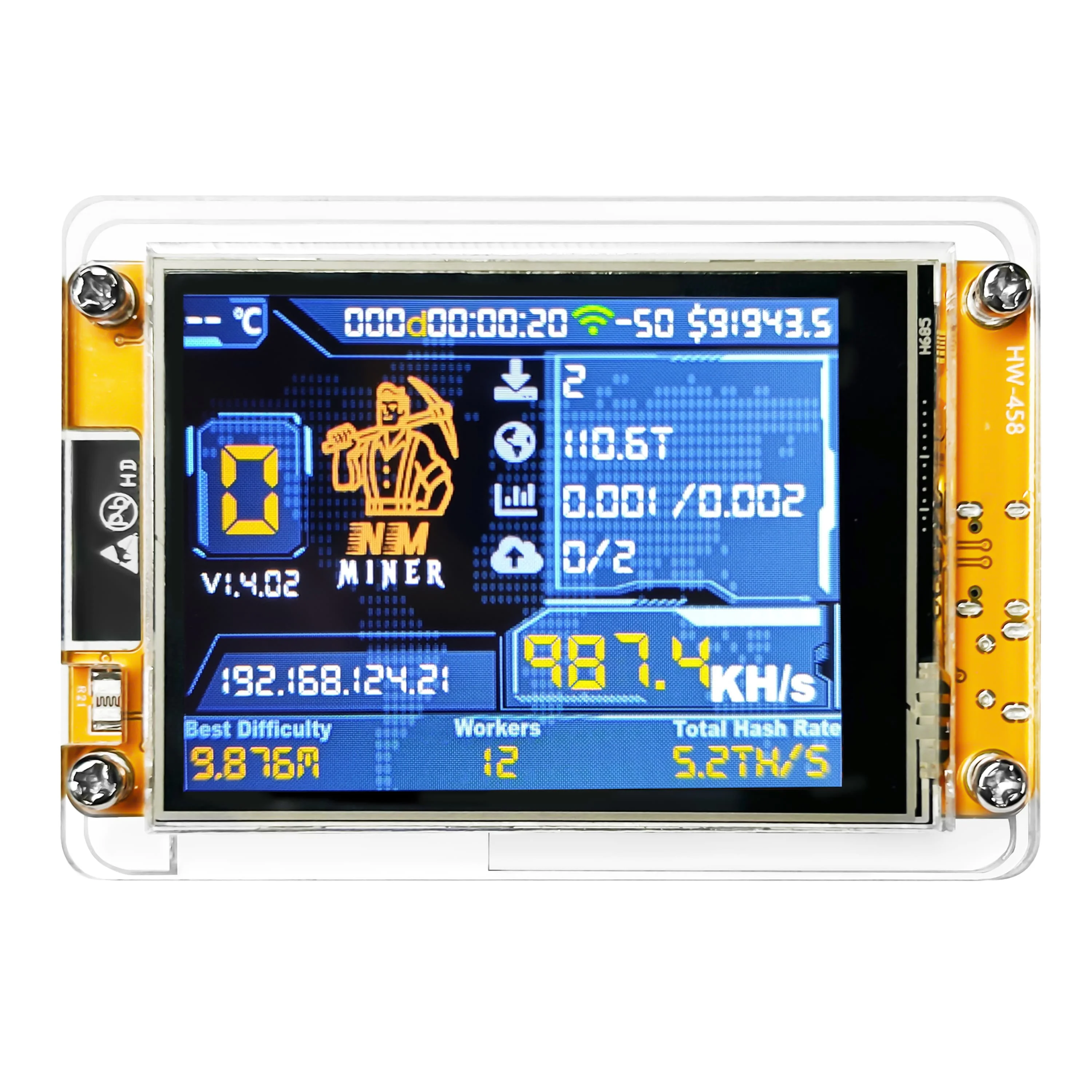 NMMiner Solo Lottery Bitcoin Lucky Miner for Computer Nerd 2.8 inch Hashrate 987KH/s Smart Display Crypto ESP32-2432S028R DROOM