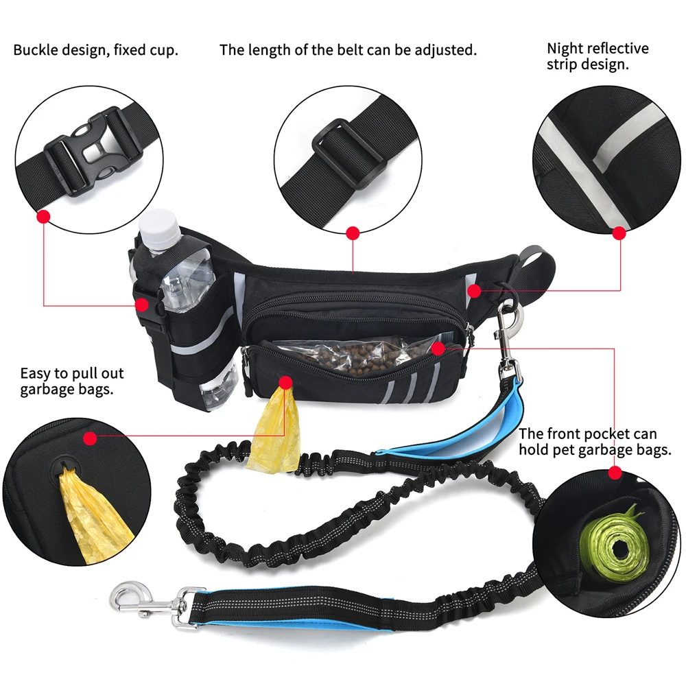 Bungee Waist Leash for Dog, Walking Running Belt for Medium & Large Dogs, Fanny Pack for Walker Training Hiking Jogging