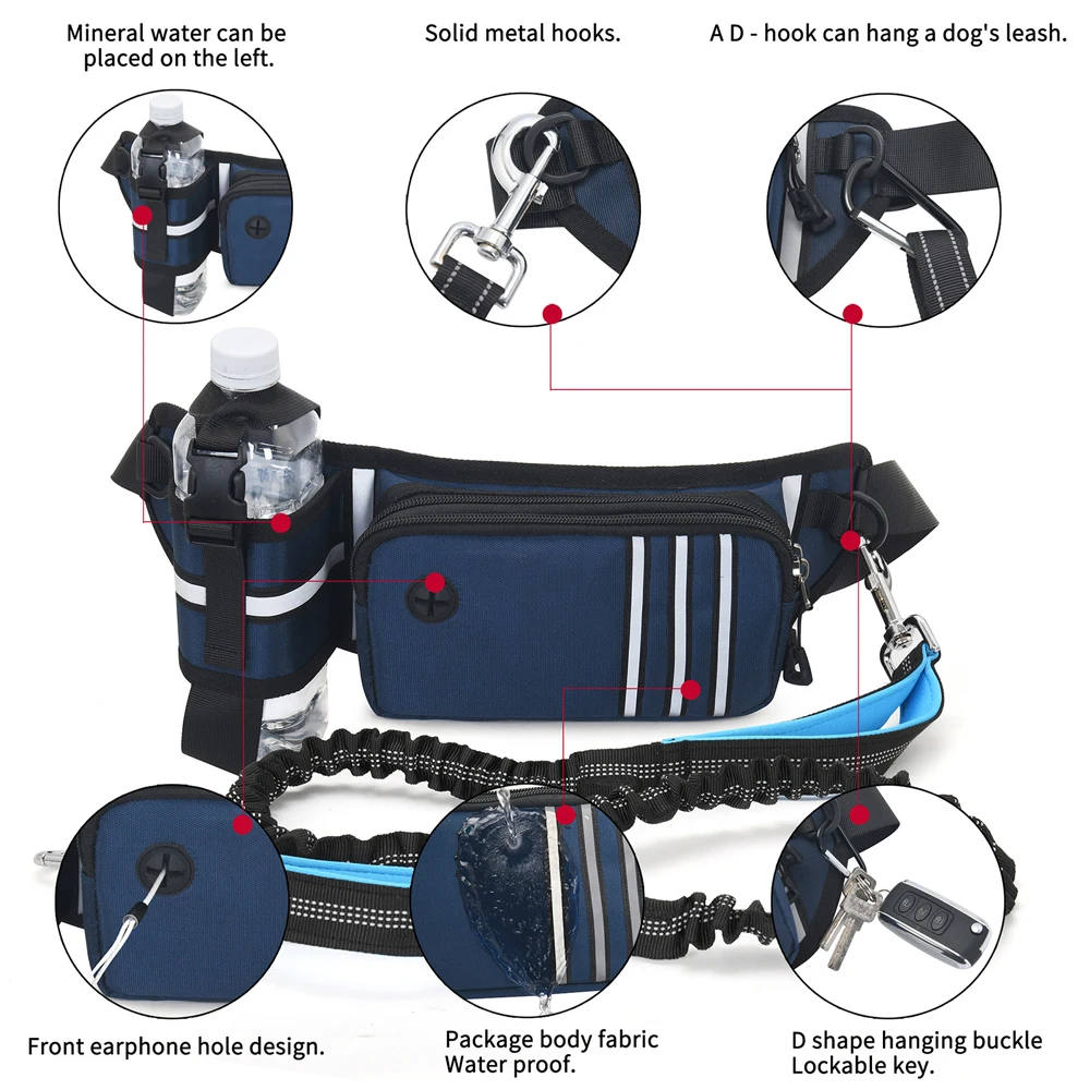 Bungee Waist Leash for Dog, Walking Running Belt for Medium & Large Dogs, Fanny Pack for Walker Training Hiking Jogging