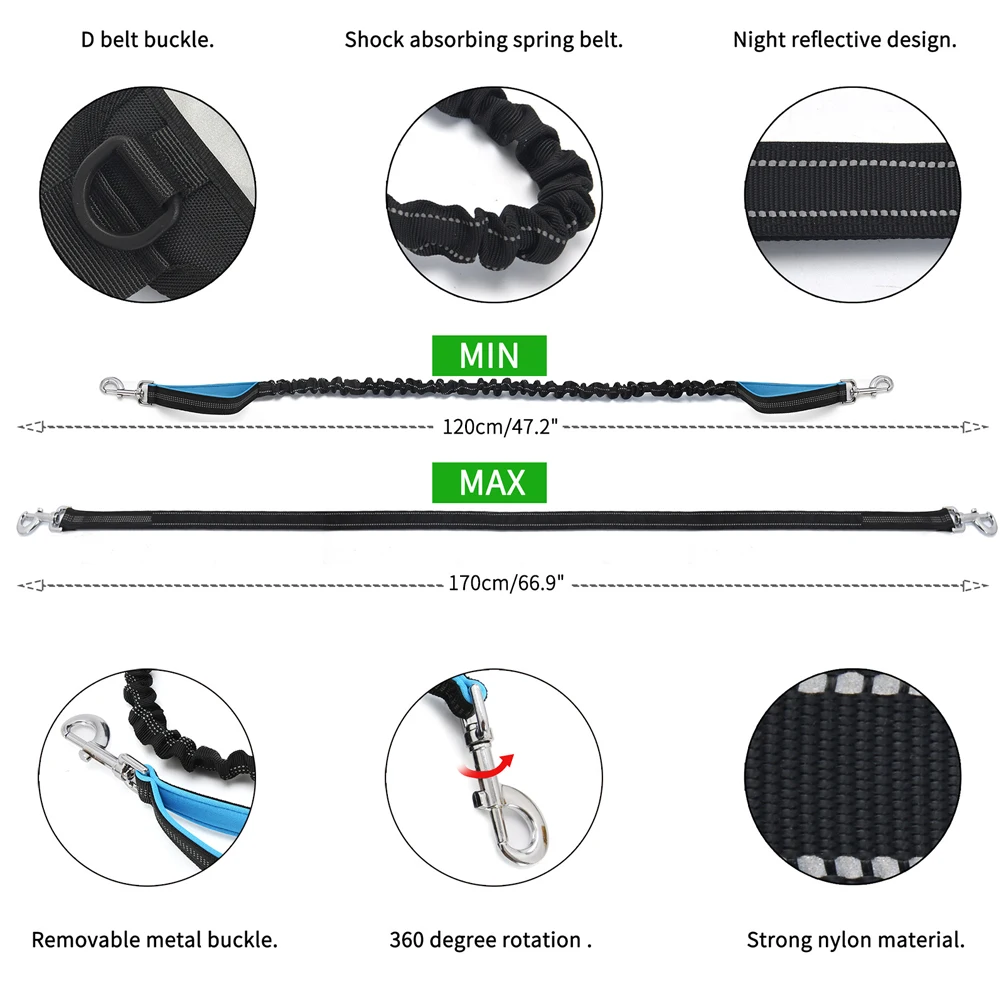 Bungee Waist Leash for Dog, Walking Running Belt for Medium & Large Dogs, Fanny Pack for Walker Training Hiking Jogging