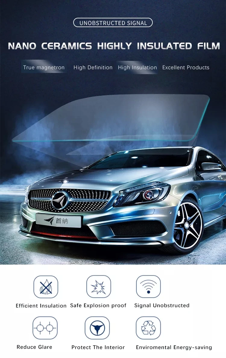 Nano Ceramic Car Window Film Heat Block UV Protection Privacy Energy Saving Static Cling Removable for Auto Truck Glass