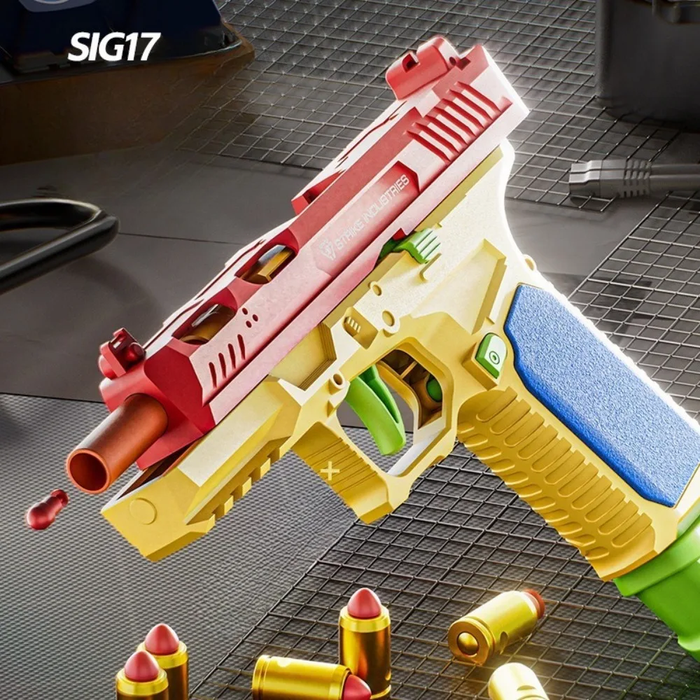 SIG17 Hanging Toy Gun Continuous Firing Building Block Pistol Shell Throwing Airsoft Blowback Toy Outdoor Shooting for Children