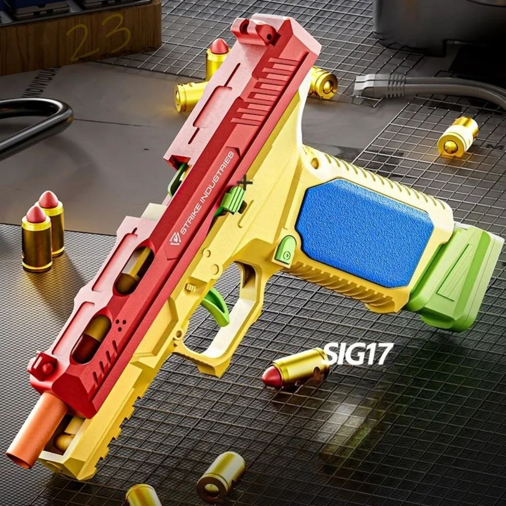 SIG17 Hanging Toy Gun Continuous Firing Building Block Pistol Shell Throwing Airsoft Blowback Toy Outdoor Shooting for Children