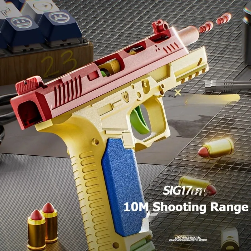 SIG17 Hanging Toy Gun Continuous Firing Building Block Pistol Shell Throwing Airsoft Blowback Toy Outdoor Shooting for Children