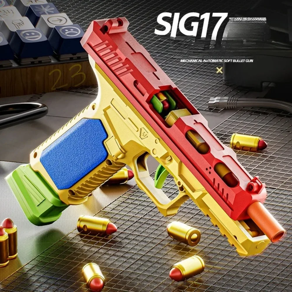 SIG17 Hanging Toy Gun Continuous Firing Building Block Pistol Shell Throwing Airsoft Blowback Toy Outdoor Shooting for Children
