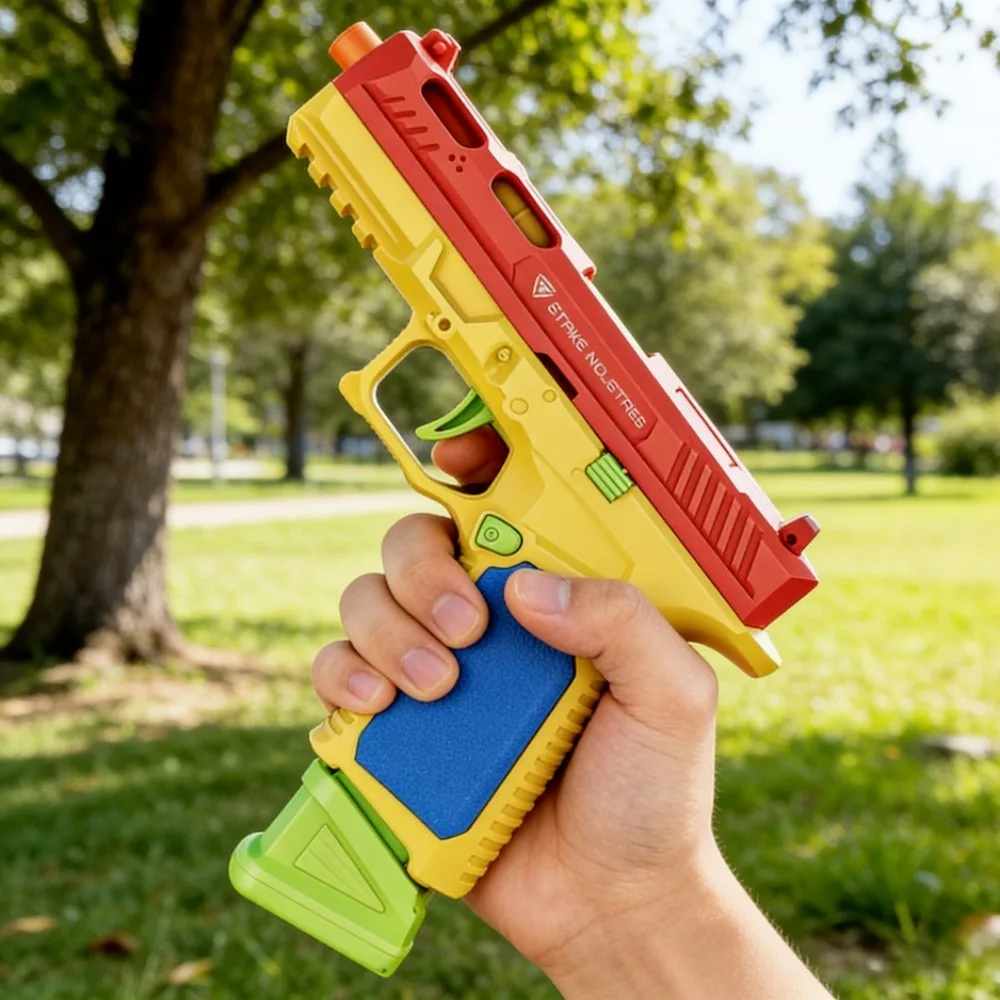 SIG17 Hanging Toy Gun Continuous Firing Building Block Pistol Shell Throwing Airsoft Blowback Toy Outdoor Shooting for Children