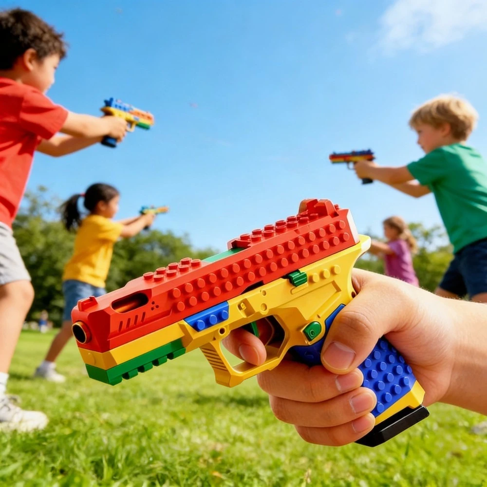 SIG17 Hanging Toy Gun Continuous Firing Building Block Pistol Shell Throwing Airsoft Blowback Toy Outdoor Shooting for Children