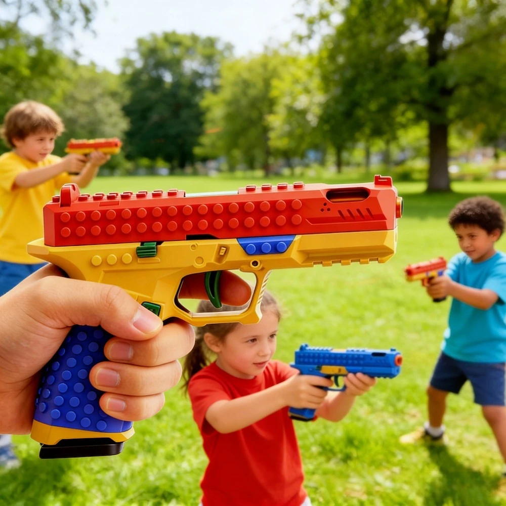 SIG17 Hanging Toy Gun Continuous Firing Building Block Pistol Shell Throwing Airsoft Blowback Toy Outdoor Shooting for Children