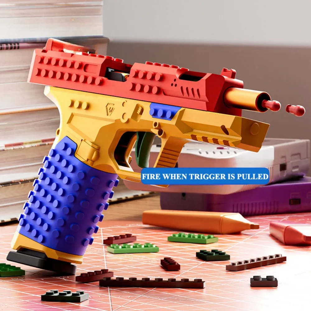 SIG17 Hanging Toy Gun Continuous Firing Building Block Pistol Shell Throwing Airsoft Blowback Toy Outdoor Shooting for Children
