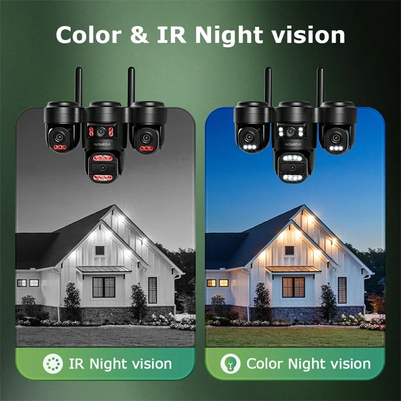 INQMEGA 4-lens Four-Screen AOV Outdoor Surveillance Camera 4G Security Cctv With APP Control 3-PTZ lens online all the time
