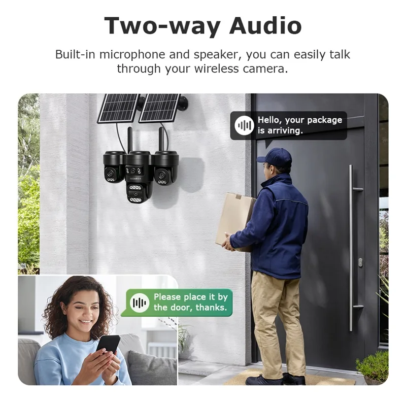 INQMEGA 4-lens Four-Screen AOV Outdoor Surveillance Camera 4G Security Cctv With APP Control 3-PTZ lens online all the time