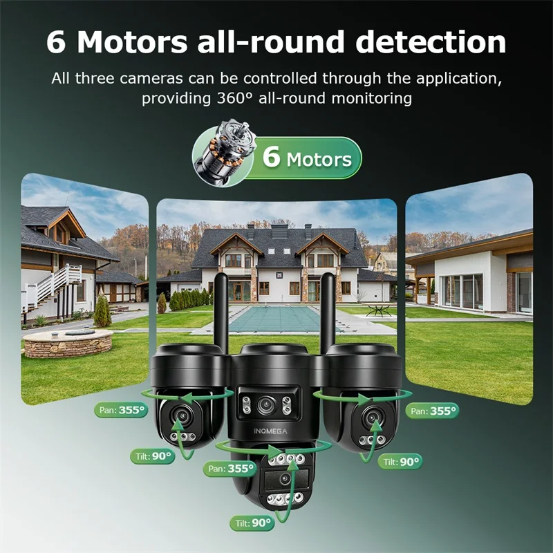 INQMEGA 4-lens Four-Screen AOV Outdoor Surveillance Camera 4G Security Cctv With APP Control 3-PTZ lens online all the time