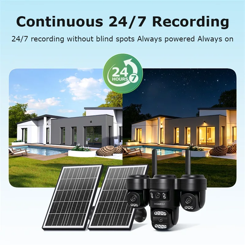 INQMEGA 4-lens Four-Screen AOV Outdoor Surveillance Camera 4G Security Cctv With APP Control 3-PTZ lens online all the time