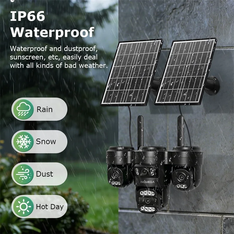 INQMEGA 4-lens Four-Screen AOV Outdoor Surveillance Camera 4G Security Cctv With APP Control 3-PTZ lens online all the time