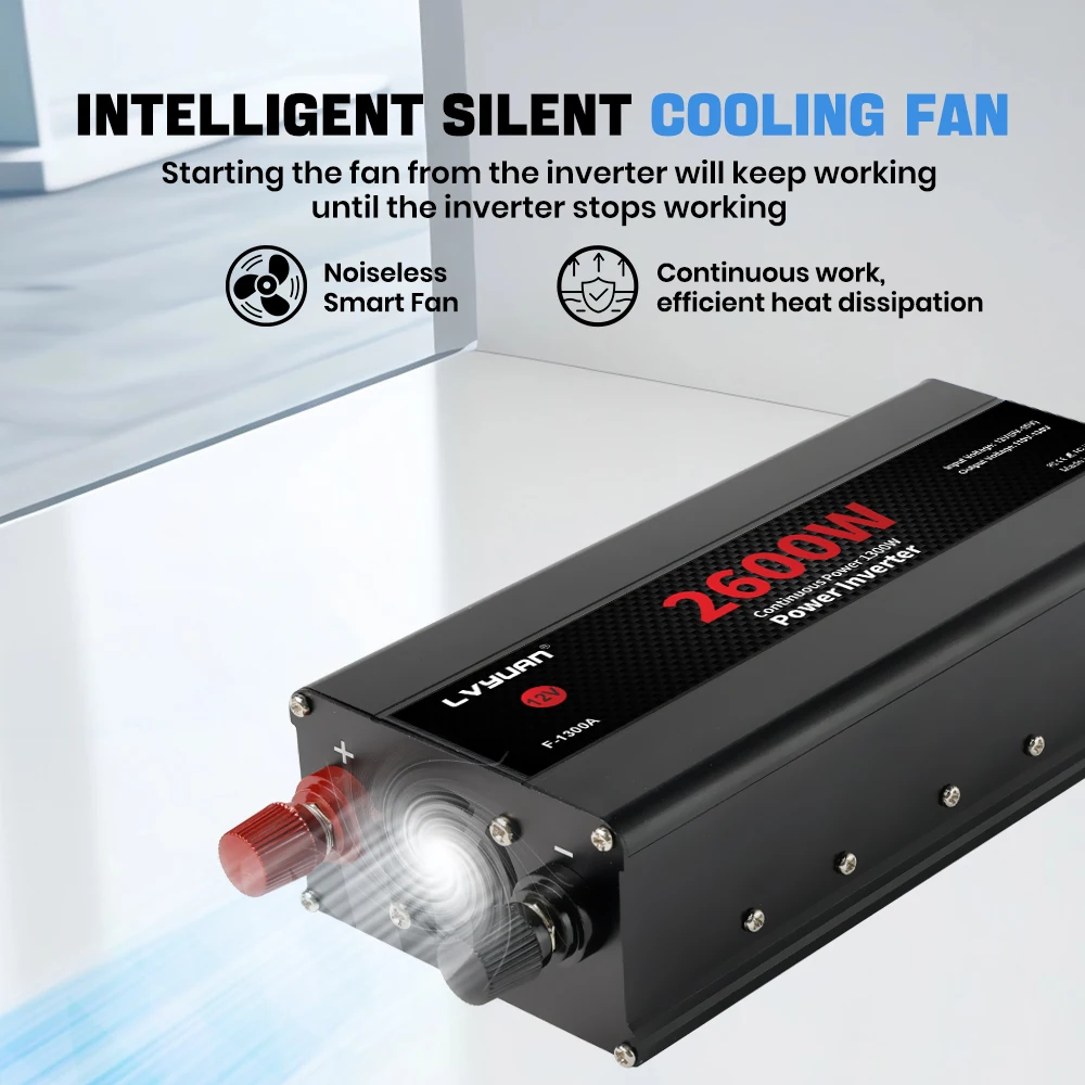 Car Power Inverter 1500W 2000W 2600W 6000W DC 12V To AC 120V Transformer with Dual Socket Charge,2×3.1A USB Port.