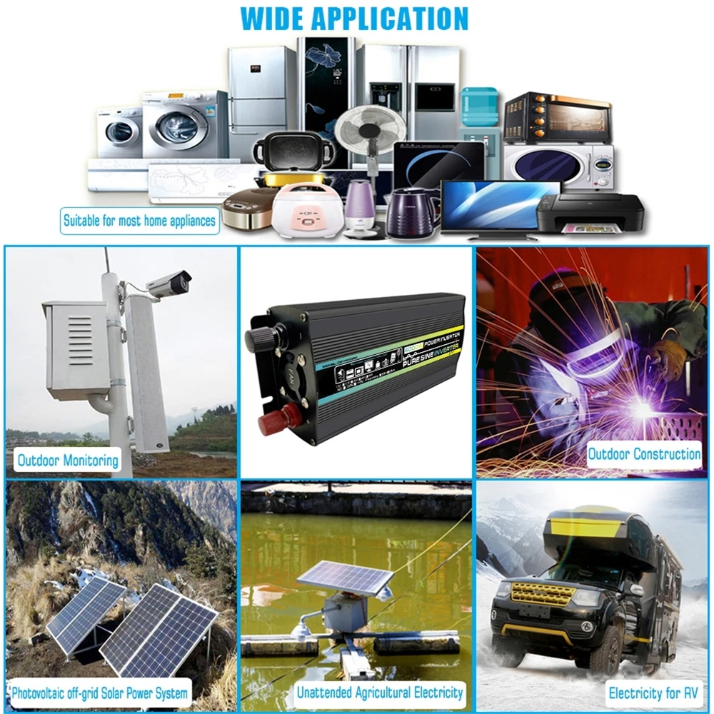Pure Sine Wave Inverter 12V/24V/48V/60V To AC 110V 220V 8000/6000/4000/3000W Voltage Transformer Power Converter Solar Inverter