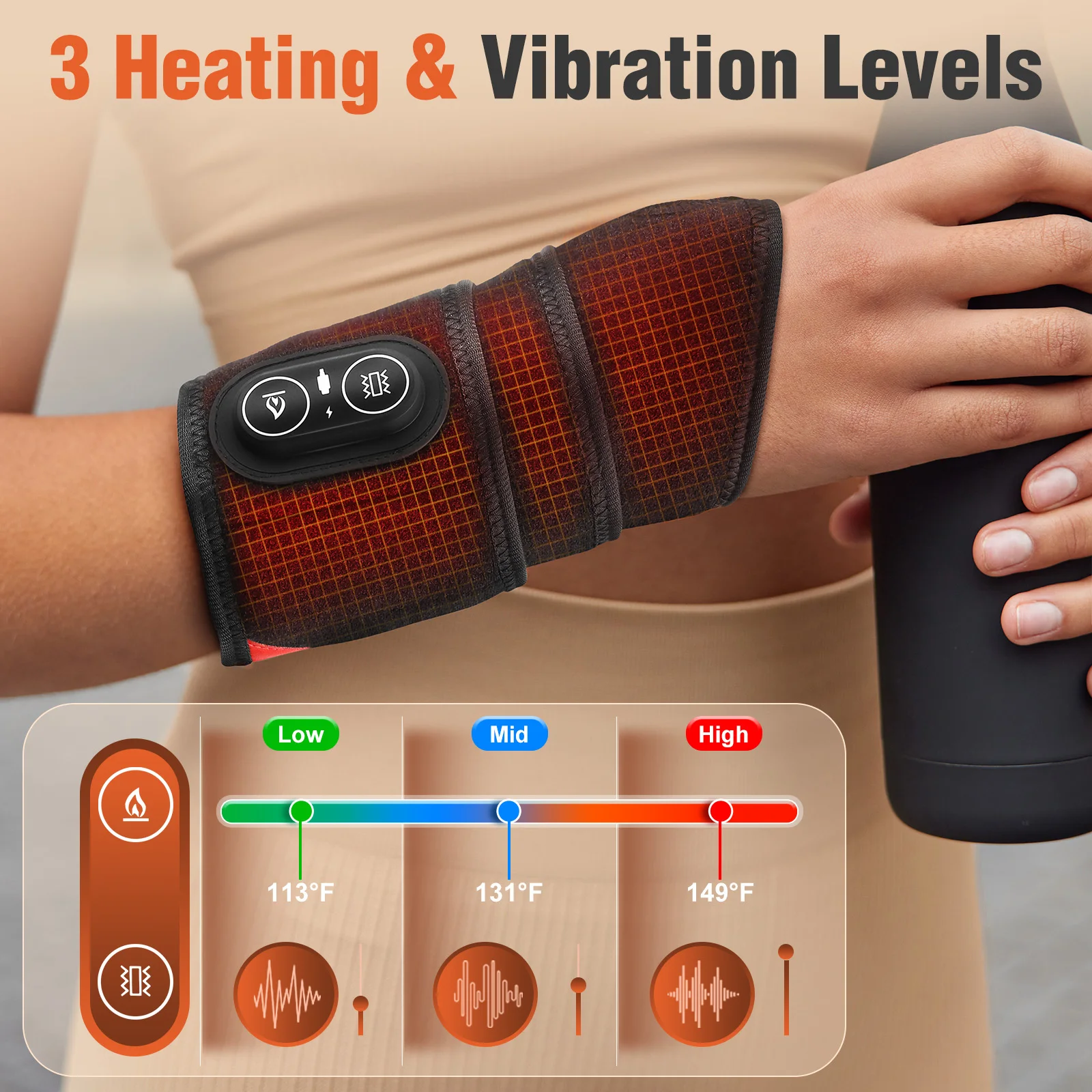 36pcs LED Beads 660&850nm Red Light Vibration Heating Wrap Versatile Heating Pad Wrap for Knee, Elbow, Wrist, Ankle, Body