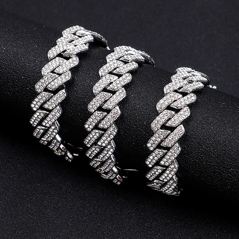 Fashion Hip Hop Square 14MM Cuban Link Necklace Men Gold Color Women Rhinestone Iced Out Cuban Chain Punk Jewelry Necklaces Gift