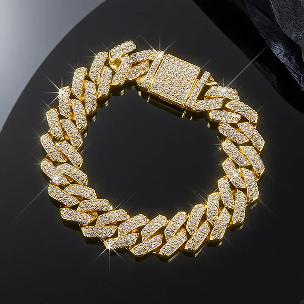 Fashion Hip Hop Square 14MM Cuban Link Necklace Men Gold Color Women Rhinestone Iced Out Cuban Chain Punk Jewelry Necklaces Gift