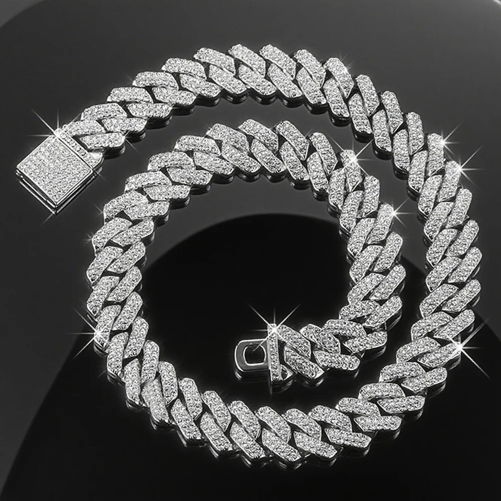 Fashion Hip Hop Square 14MM Cuban Link Necklace Men Gold Color Women Rhinestone Iced Out Cuban Chain Punk Jewelry Necklaces Gift