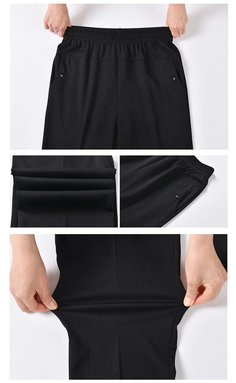 5XL 6XL 7XL 8XL Women Summer Pants 2026 New Elastic High Waist Casual Ninth Pants Middle-aged Elderly Female Straight Mom Pants