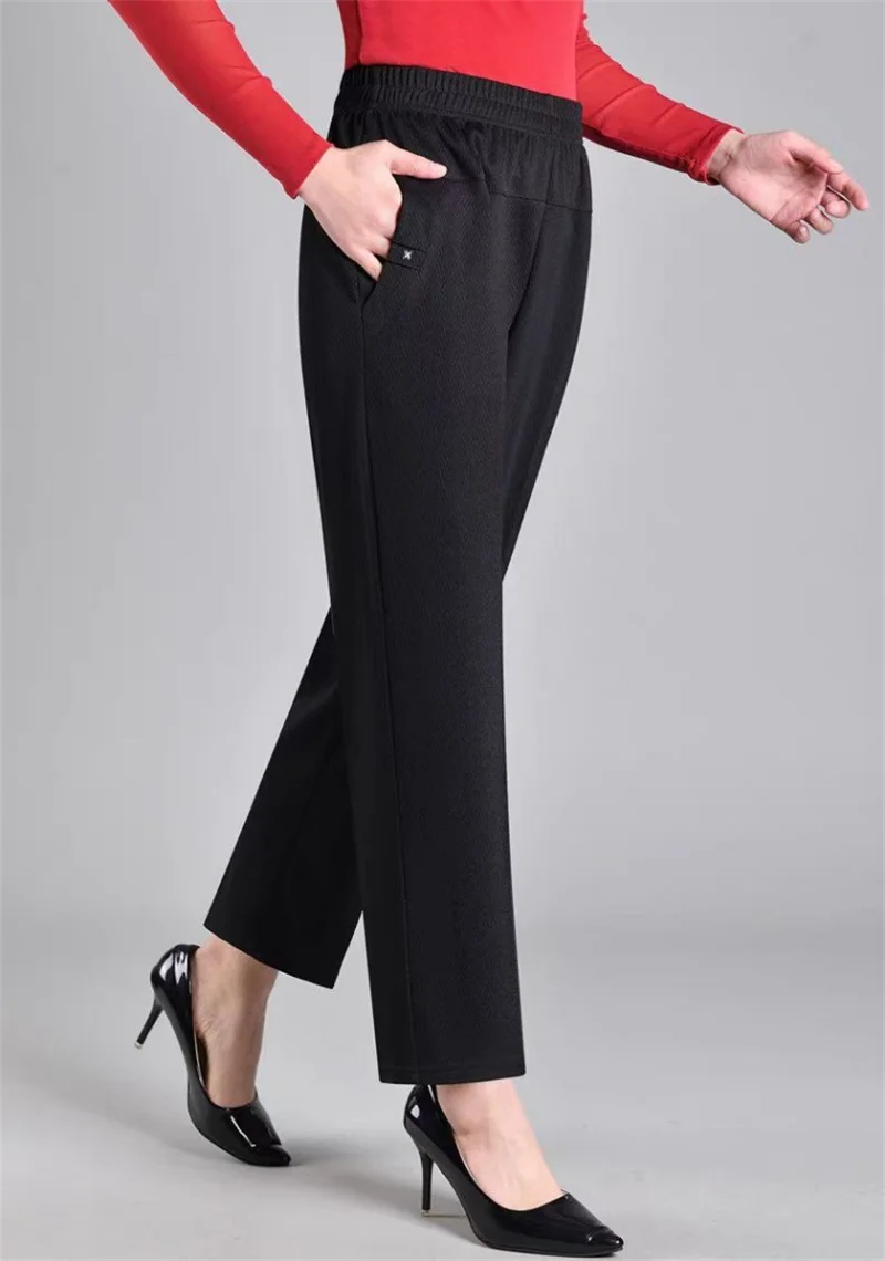 5XL 6XL 7XL 8XL Women Summer Pants 2026 New Elastic High Waist Casual Ninth Pants Middle-aged Elderly Female Straight Mom Pants