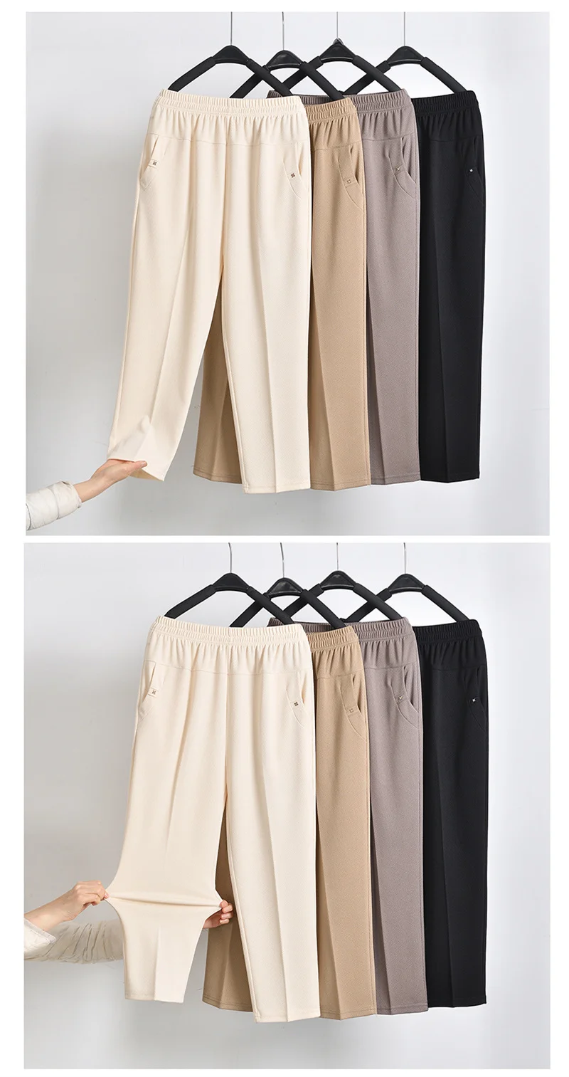 5XL 6XL 7XL 8XL Women Summer Pants 2026 New Elastic High Waist Casual Ninth Pants Middle-aged Elderly Female Straight Mom Pants