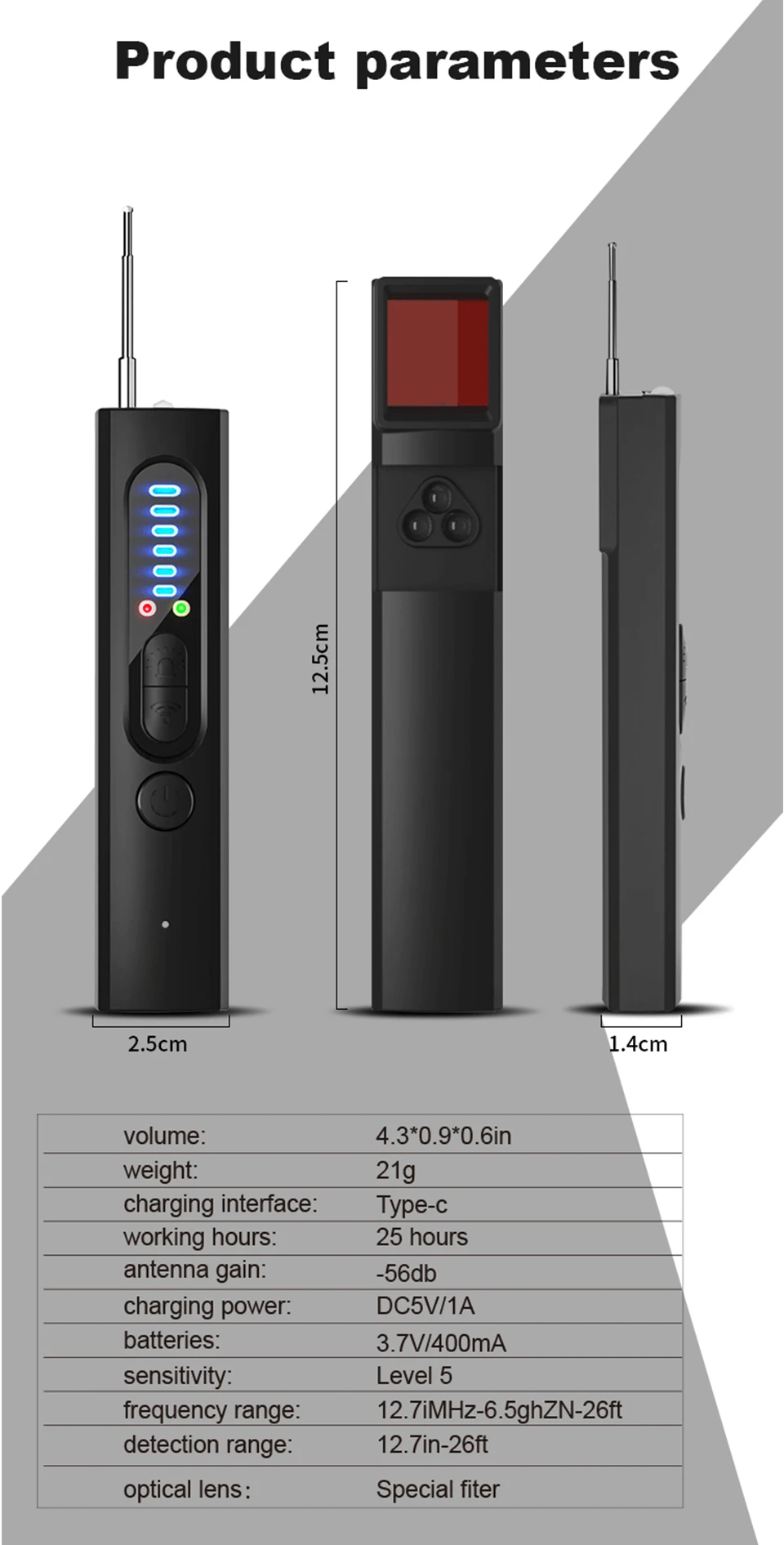 Portable Signal Detector Anti-Peeping Camera Finder Anti-Spy Infrared Scanner Signal Source Anti-Lost Sound and Light Alarm