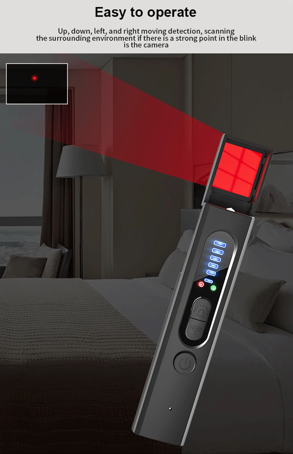 Portable Signal Detector Anti-Peeping Camera Finder Anti-Spy Infrared Scanner Signal Source Anti-Lost Sound and Light Alarm