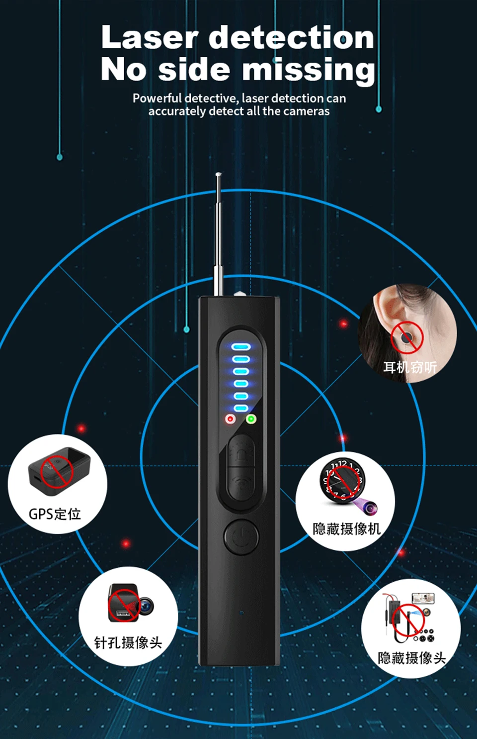 Portable Signal Detector Anti-Peeping Camera Finder Anti-Spy Infrared Scanner Signal Source Anti-Lost Sound and Light Alarm