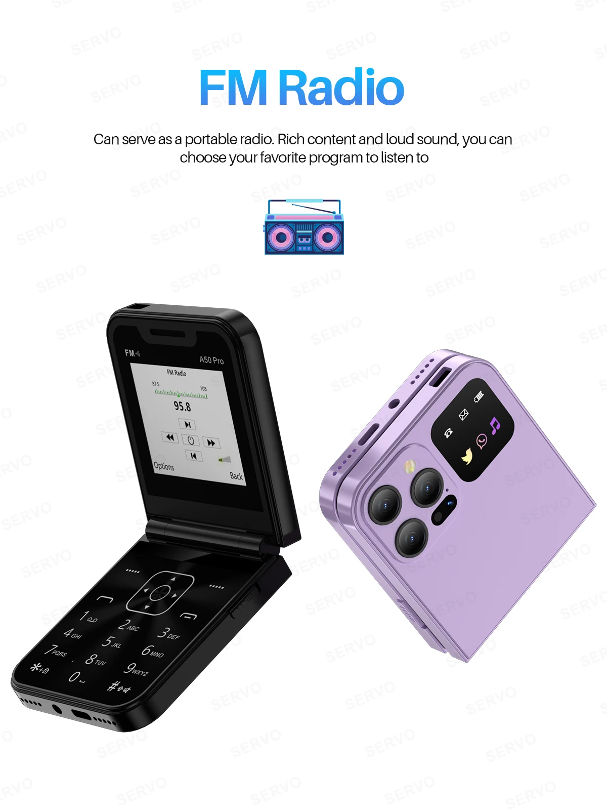 SERVO A50 PRO Foldable Mobile Phone Auto FM Radio Call Record Speed Dial Magic Voice Dual SIM GSM Unlocked Cellphone 2.4" Type-C