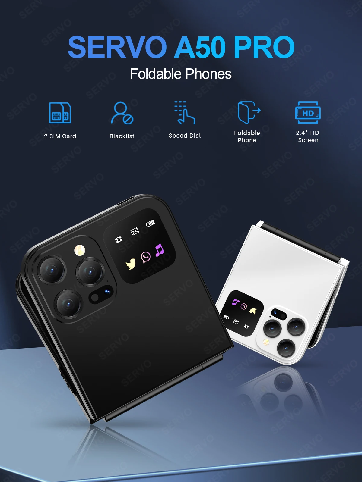 SERVO A50 PRO Foldable Mobile Phone Auto FM Radio Call Record Speed Dial Magic Voice Dual SIM GSM Unlocked Cellphone 2.4" Type-C