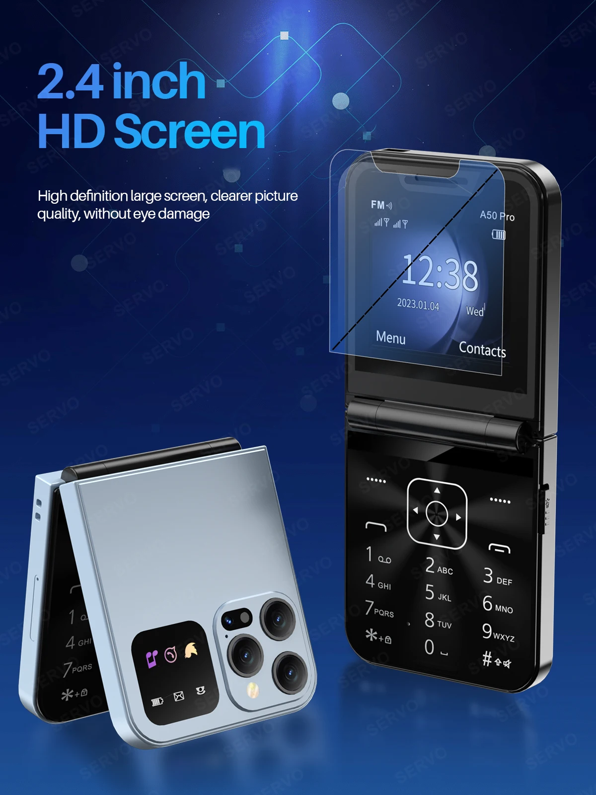 SERVO A50 PRO Foldable Mobile Phone Auto FM Radio Call Record Speed Dial Magic Voice Dual SIM GSM Unlocked Cellphone 2.4" Type-C