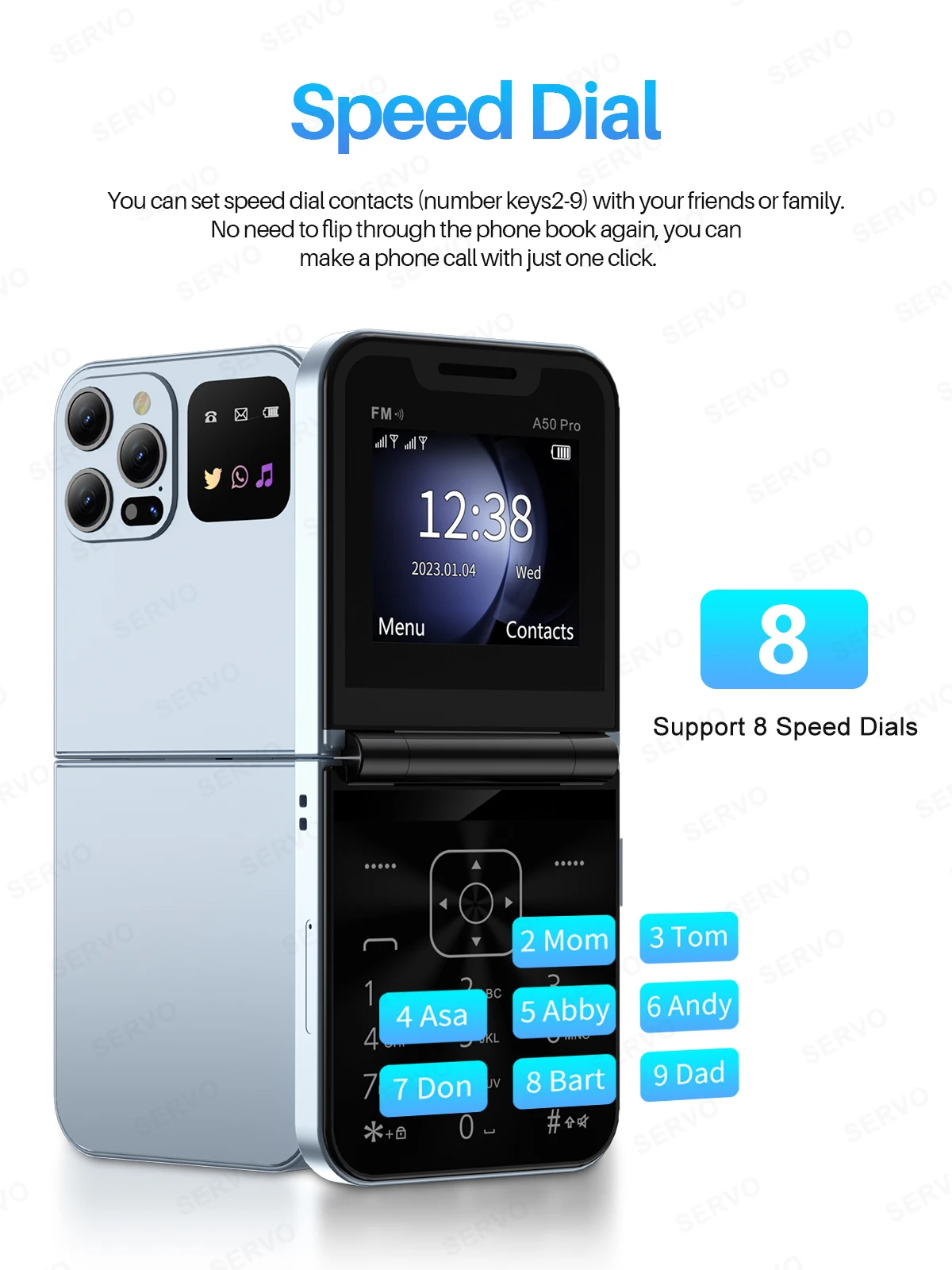 SERVO A50 PRO Foldable Mobile Phone Auto FM Radio Call Record Speed Dial Magic Voice Dual SIM GSM Unlocked Cellphone 2.4" Type-C
