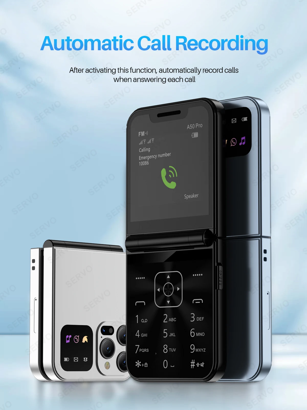 SERVO A50 PRO Foldable Mobile Phone Auto FM Radio Call Record Speed Dial Magic Voice Dual SIM GSM Unlocked Cellphone 2.4" Type-C