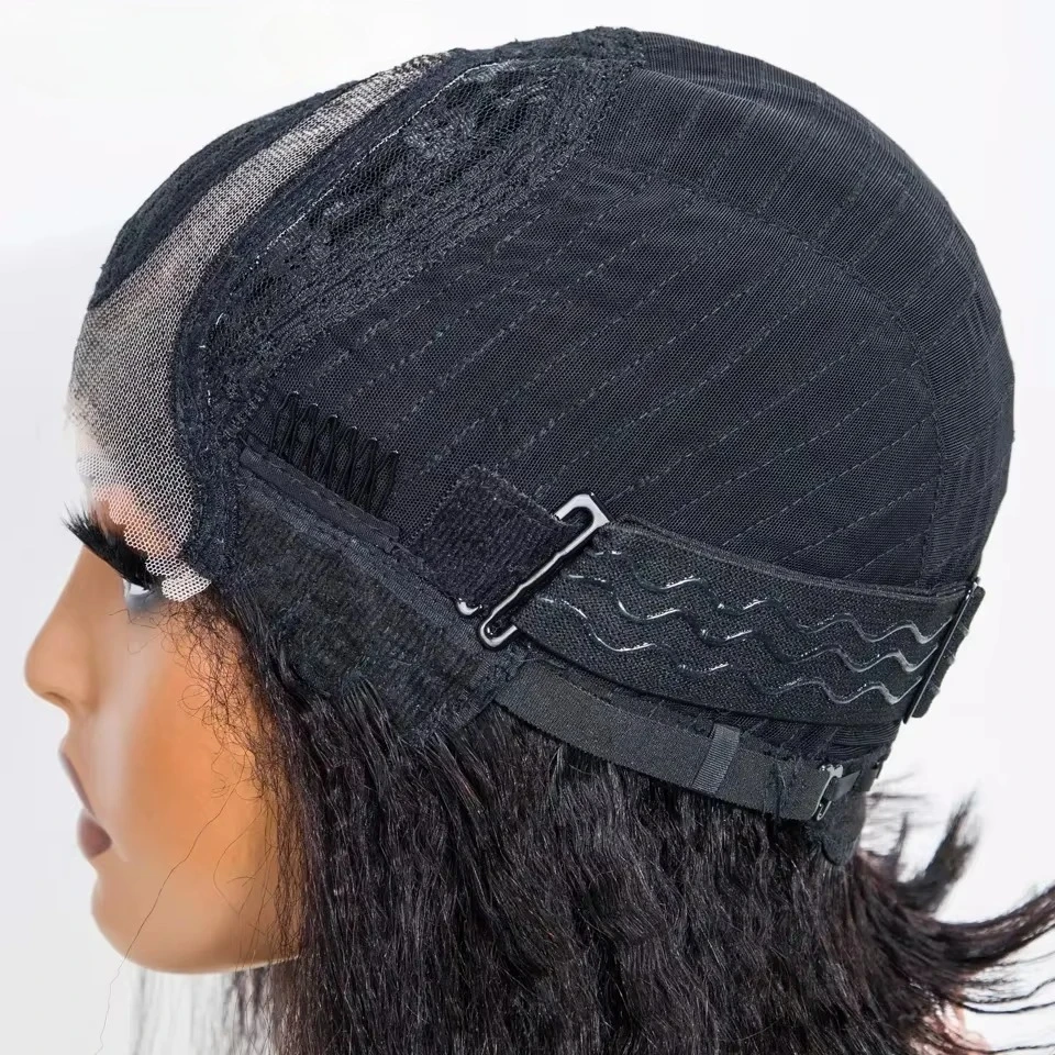 Kinky Straight Bob Side Part Human Hair Lace Wig Pre Plucked 14inches Natural Hairline Wig Natural Black Color Glueless Wigs