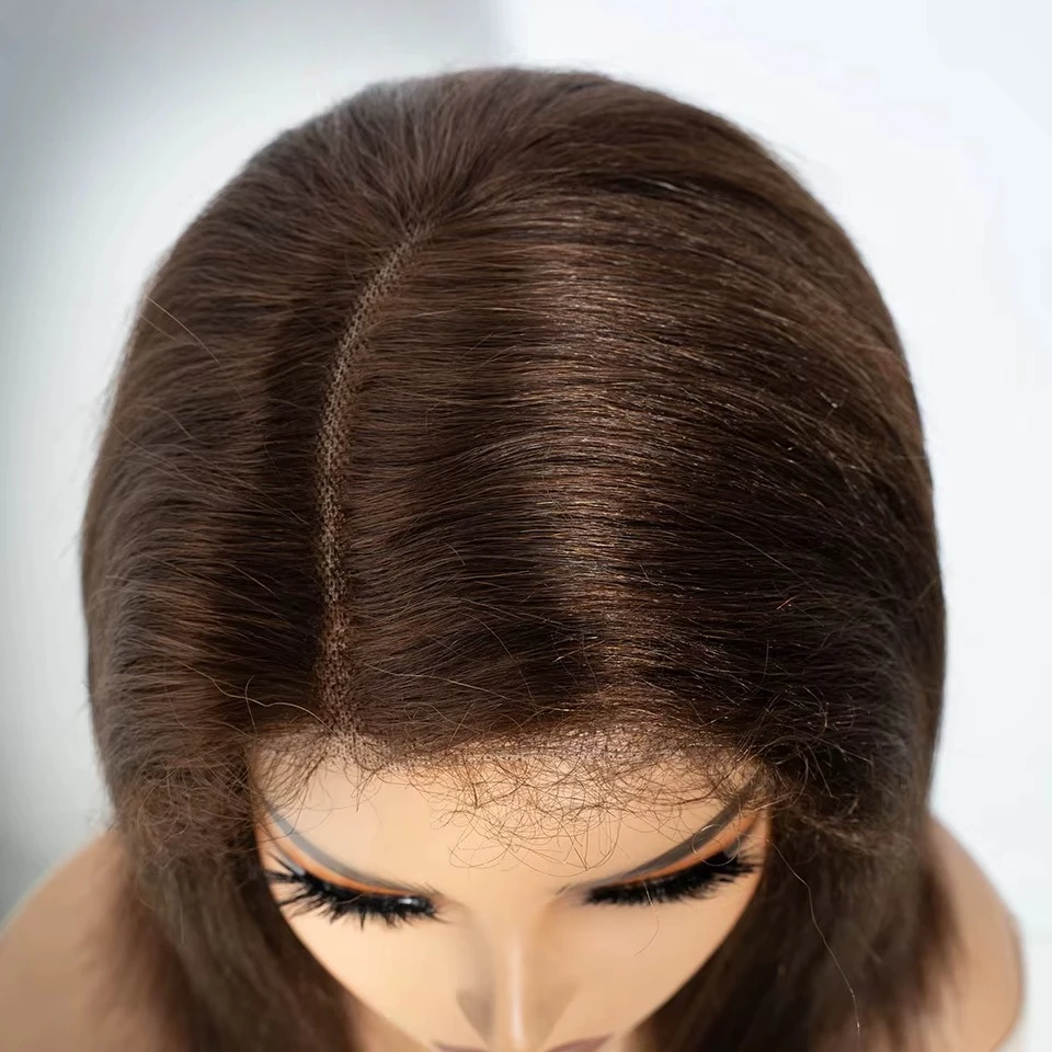 Kinky Straight Bob Side Part Human Hair Lace Wig Pre Plucked 14inches Natural Hairline Wig Natural Black Color Glueless Wigs